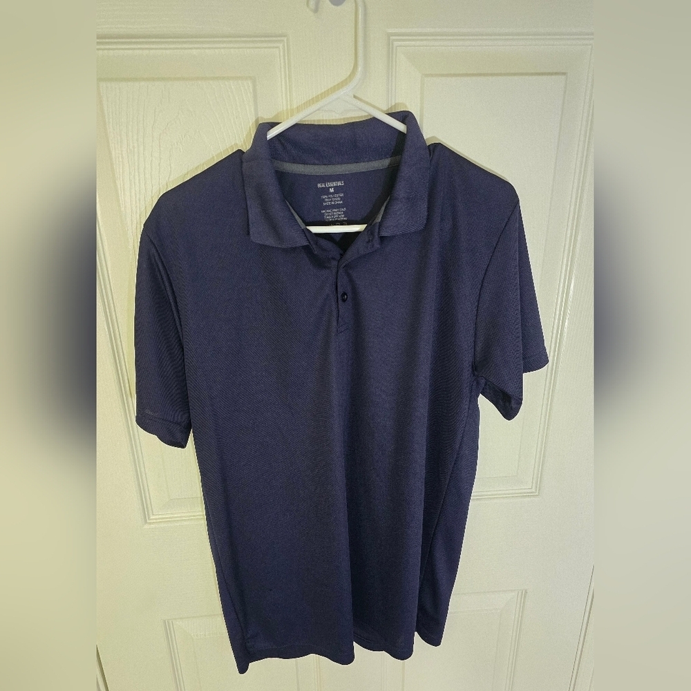 Real Essentials Mens Polo Golf Casual Blue Shirt Medium